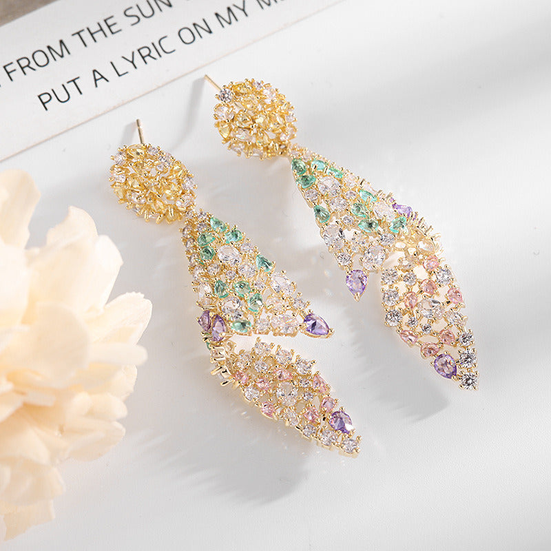 Heavy Industry Color Zirconium Earrings Irregular Zircon Earrings Female 925 Silver Needle Conch