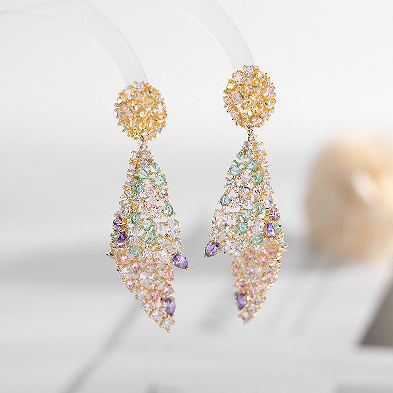 Heavy Industry Color Zirconium Earrings Irregular Zircon Earrings Female 925 Silver Needle Conch