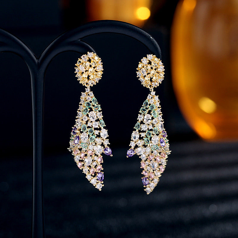 Heavy Industry Color Zirconium Earrings Irregular Zircon Earrings Female 925 Silver Needle Conch