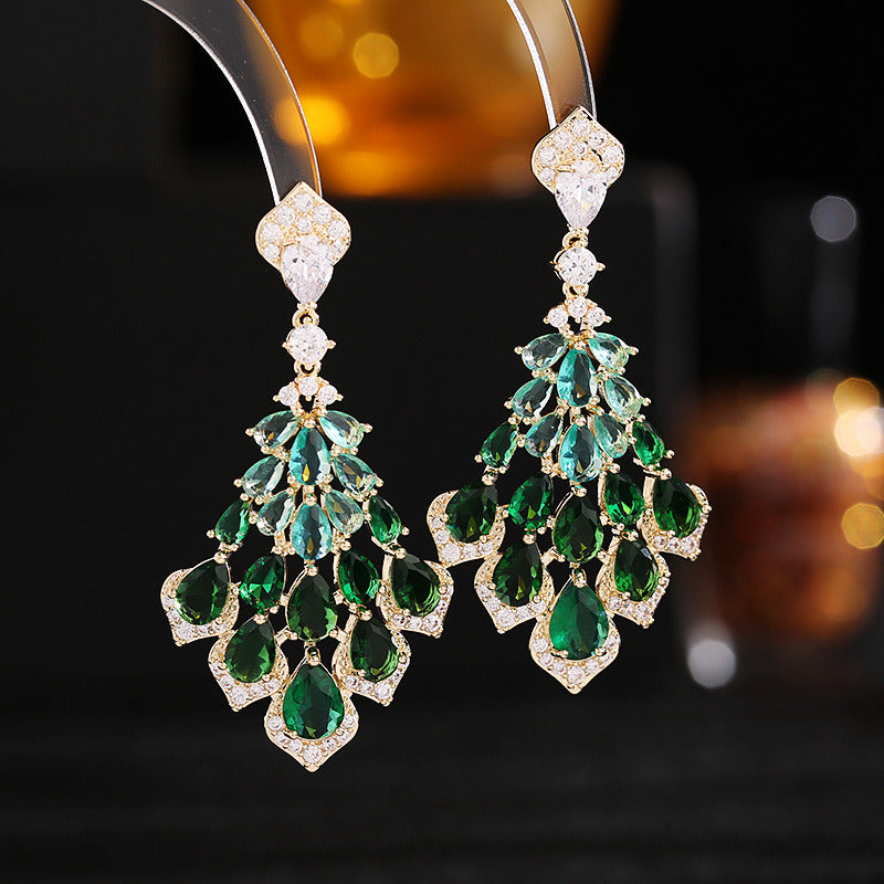 S925 Silver Needle Super Flash Zircon Inlaid Earrings Water Drop Petals Heavy Industry Light Luxury Atmosphere Dress With Earrings