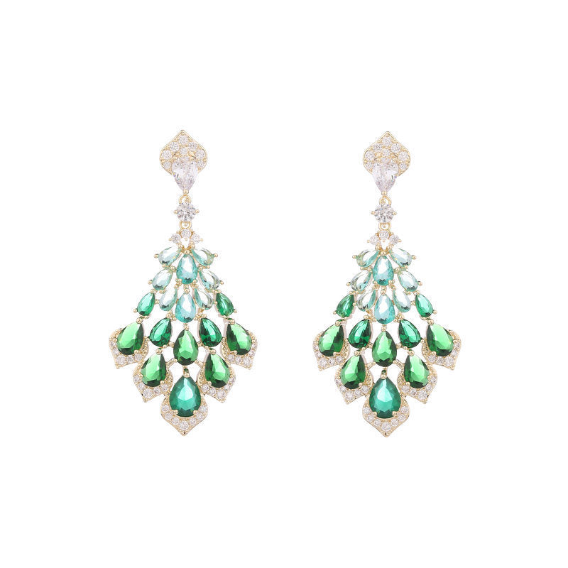 S925 Silver Needle Super Flash Zircon Inlaid Earrings Water Drop Petals Heavy Industry Light Luxury Atmosphere Dress With Earrings