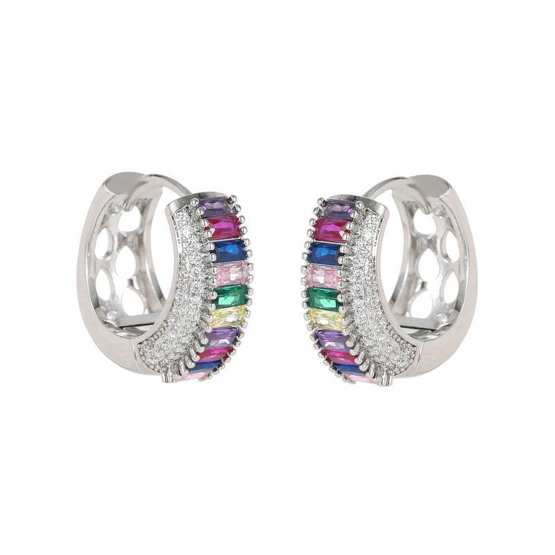 Earrings Gradient Iridescent Zircon Inlaid Premium Ear Buckles