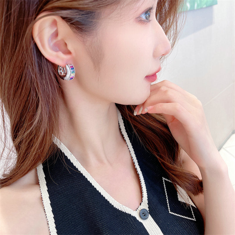 Earrings Gradient Iridescent Zircon Inlaid Premium Ear Buckles