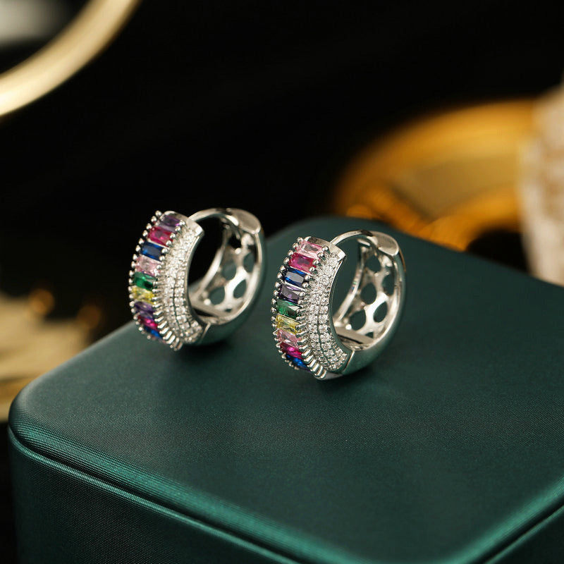 Earrings Gradient Iridescent Zircon Inlaid Premium Ear Buckles