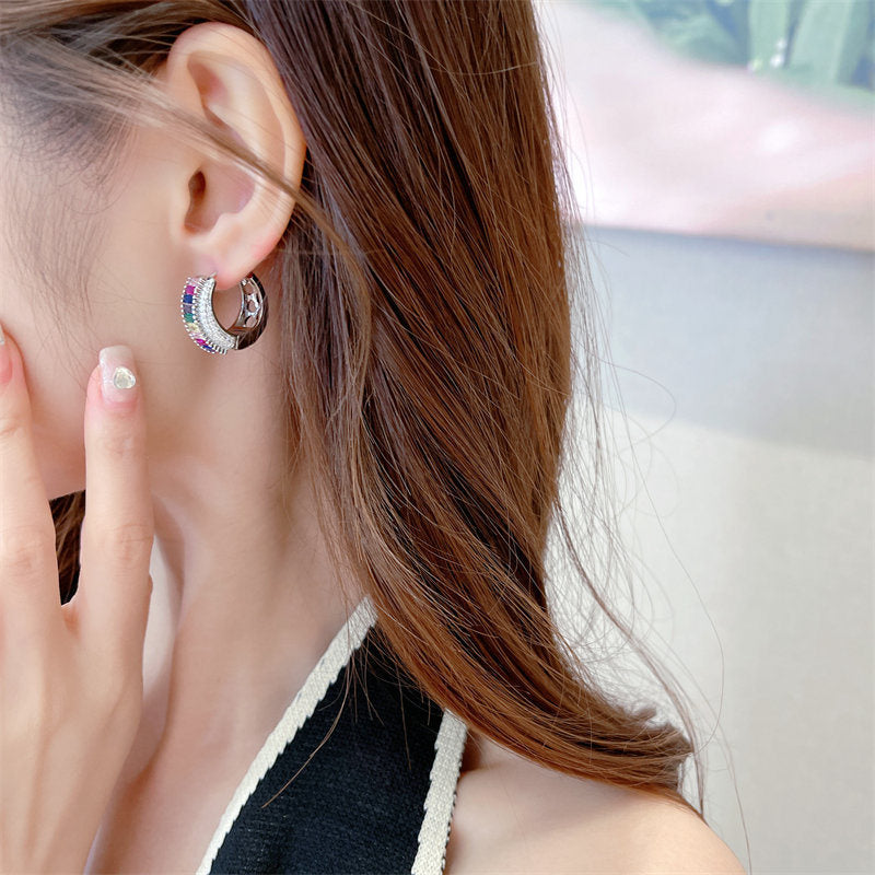 Earrings Gradient Iridescent Zircon Inlaid Premium Ear Buckles