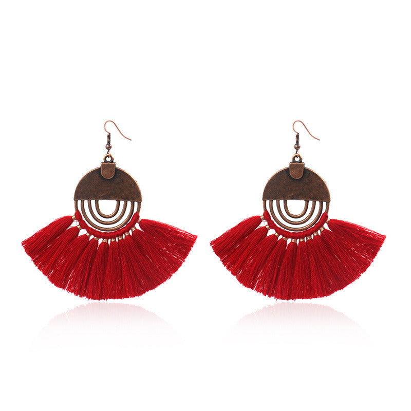 Bohemian Jewelry Fashion hollow round Women Boho Tassel Earrings