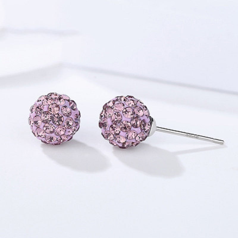 Sparkle Crystal Ball Stud Earrings Sterling Silver Fashion for Women