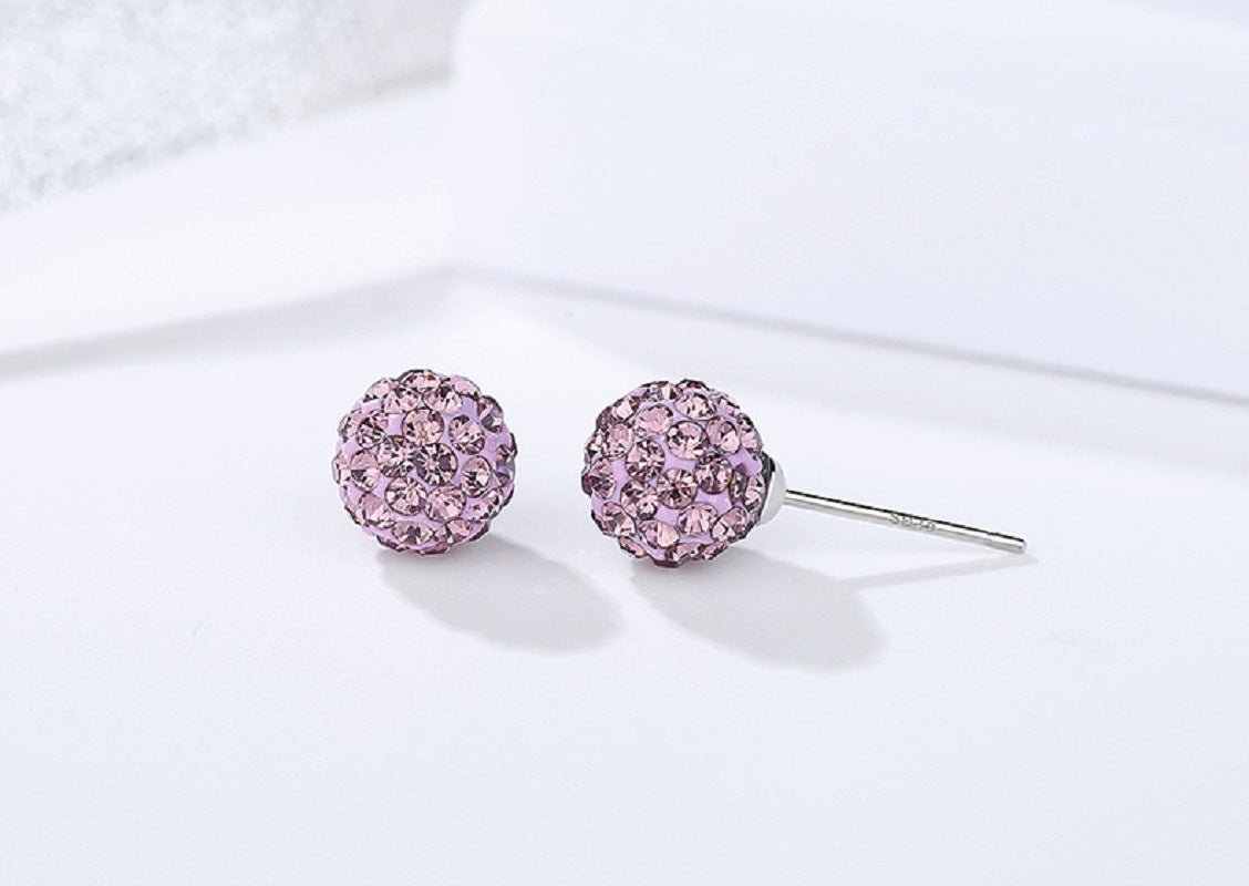 Sparkle Crystal Ball Stud Earrings Sterling Silver Fashion for Women