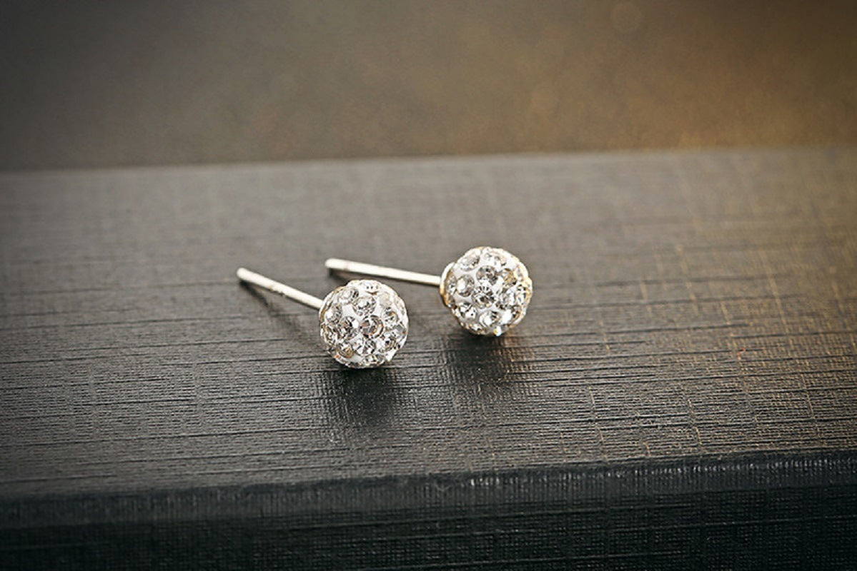 Sparkle Crystal Ball Stud Earrings Sterling Silver Fashion for Women