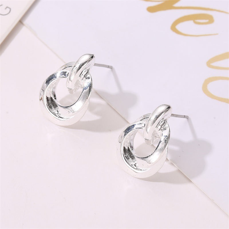 Women Eardrop Earrings Post Double Round Twisted Stud Earrings Drop Dangle Fine Jewelry Gifts for Her