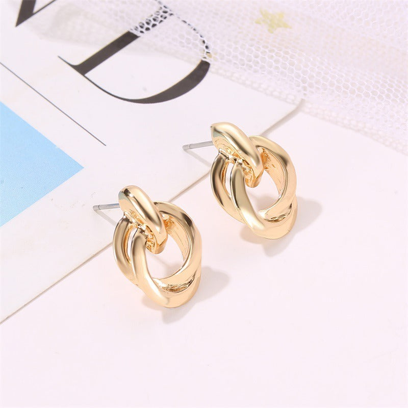 Women Eardrop Earrings Post Double Round Twisted Stud Earrings Drop Dangle Fine Jewelry Gifts for Her