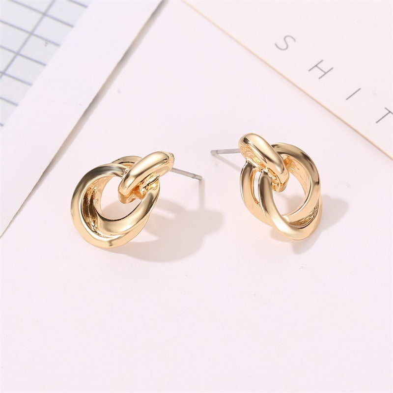 Women Eardrop Earrings Post Double Round Twisted Stud Earrings Drop Dangle Fine Jewelry Gifts for Her