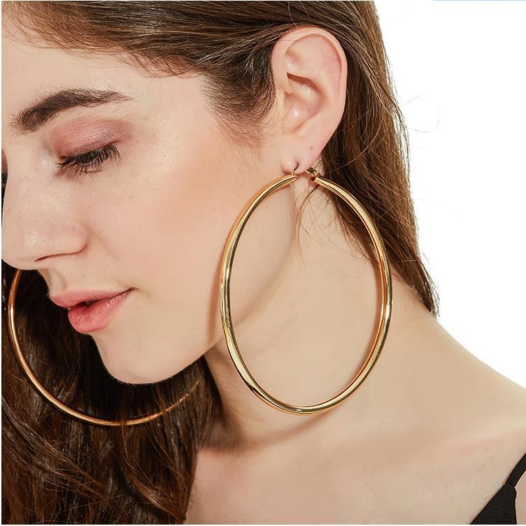 Wholesale Trendy Big Hoop Earrings 18K Real Gold Plated 11CM Super Elegant Larger Size Women Earring Fashion Costume Jewelry