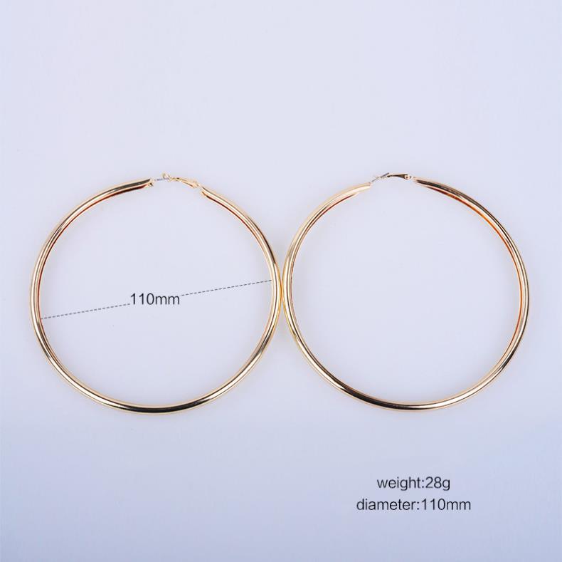 Wholesale Trendy Big Hoop Earrings 18K Real Gold Plated 11CM Super Elegant Larger Size Women Earring Fashion Costume Jewelry