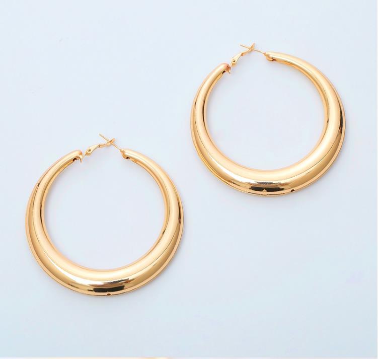 Wholesale Trendy Big Hoop Earrings 18K Real Gold Plated 2.5inch Elegant Larger Size Women Big Earrings Fashion Costume Jewelry