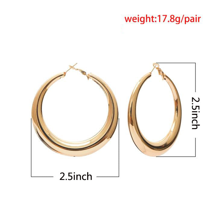 Wholesale Trendy Big Hoop Earrings 18K Real Gold Plated 2.5inch Elegant Larger Size Women Big Earrings Fashion Costume Jewelry