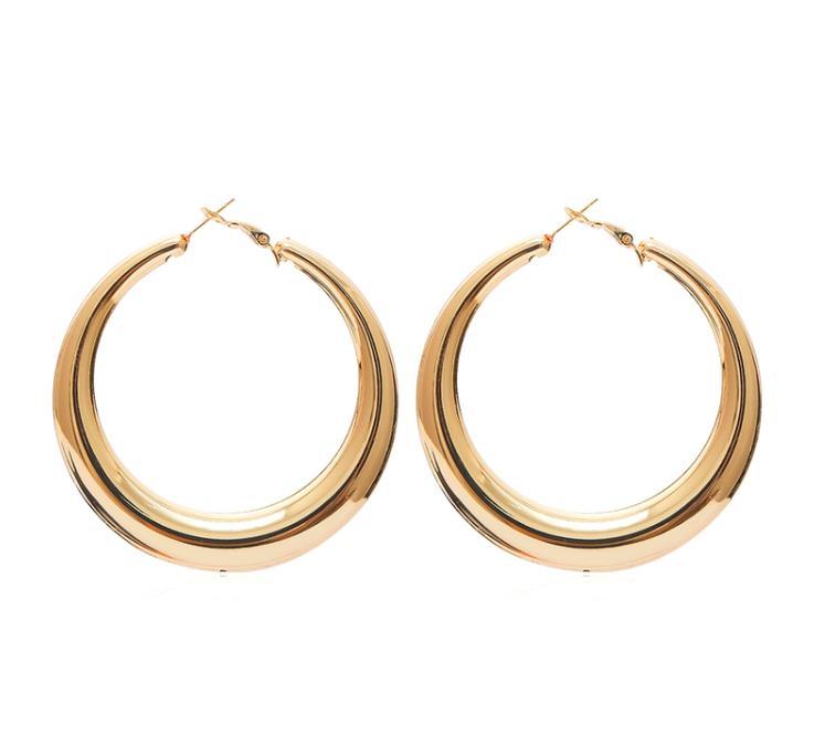 Wholesale Trendy Big Hoop Earrings 18K Real Gold Plated 2.5inch Elegant Larger Size Women Big Earrings Fashion Costume Jewelry