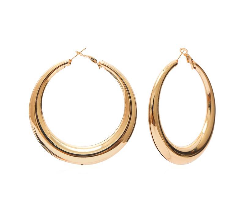 Wholesale Trendy Big Hoop Earrings 18K Real Gold Plated 2.5inch Elegant Larger Size Women Big Earrings Fashion Costume Jewelry