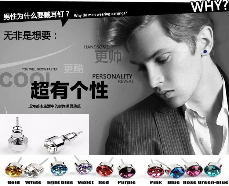 Wholesale 10pairs/Lot Men/Women Cool Stud Earrings Round Cute Austria Crystal 18K Platinum Plated Screw back Piercing Earrings Jewelry