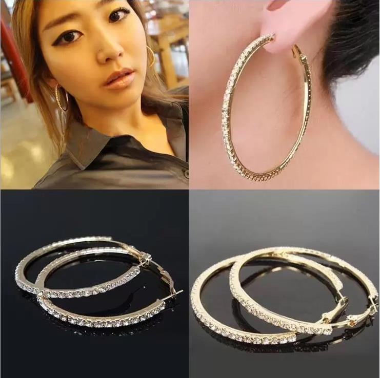 Designer Hoop Earrings 2Pairs/Lot 18K Gold Plated/Silver Plated Circle 3CM/4CM/5CM/6CM/7CM/8CM/9CM/10CM Elegant Big Earrings Jewelry Gifts Women Trendy diamond Crystal