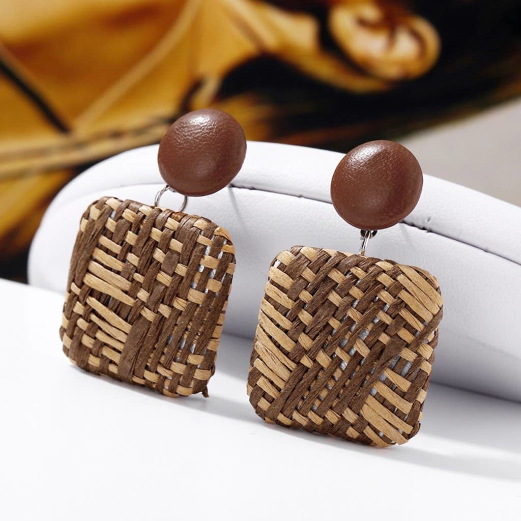 2022 New Bohemian Style Wood Bamboo Rattan Earrings