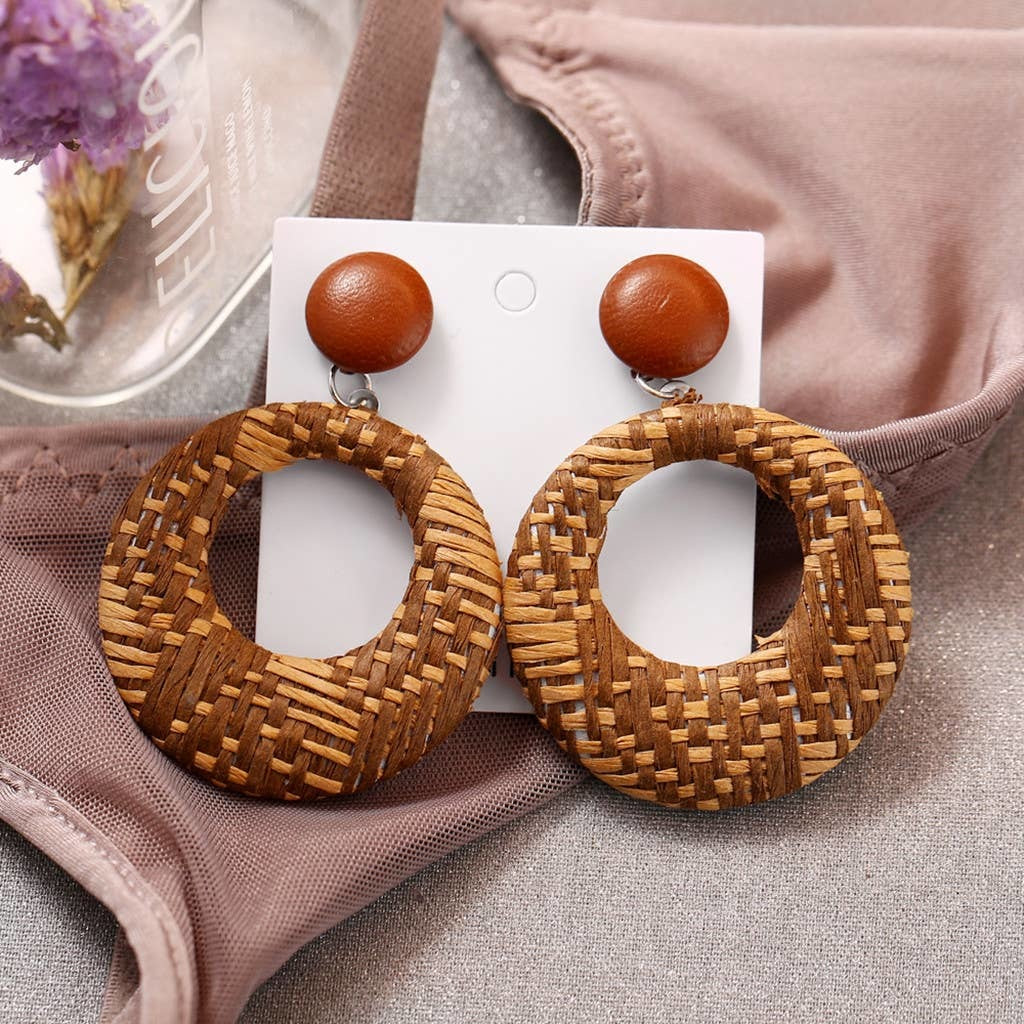 2022 New Bohemian Style Wood Bamboo Rattan Earrings