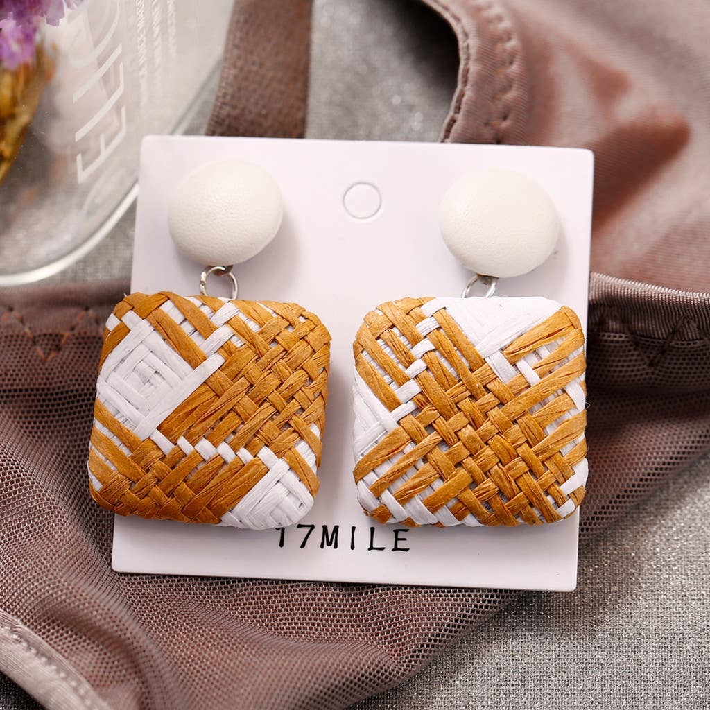 2022 New Bohemian Style Wood Bamboo Rattan Earrings