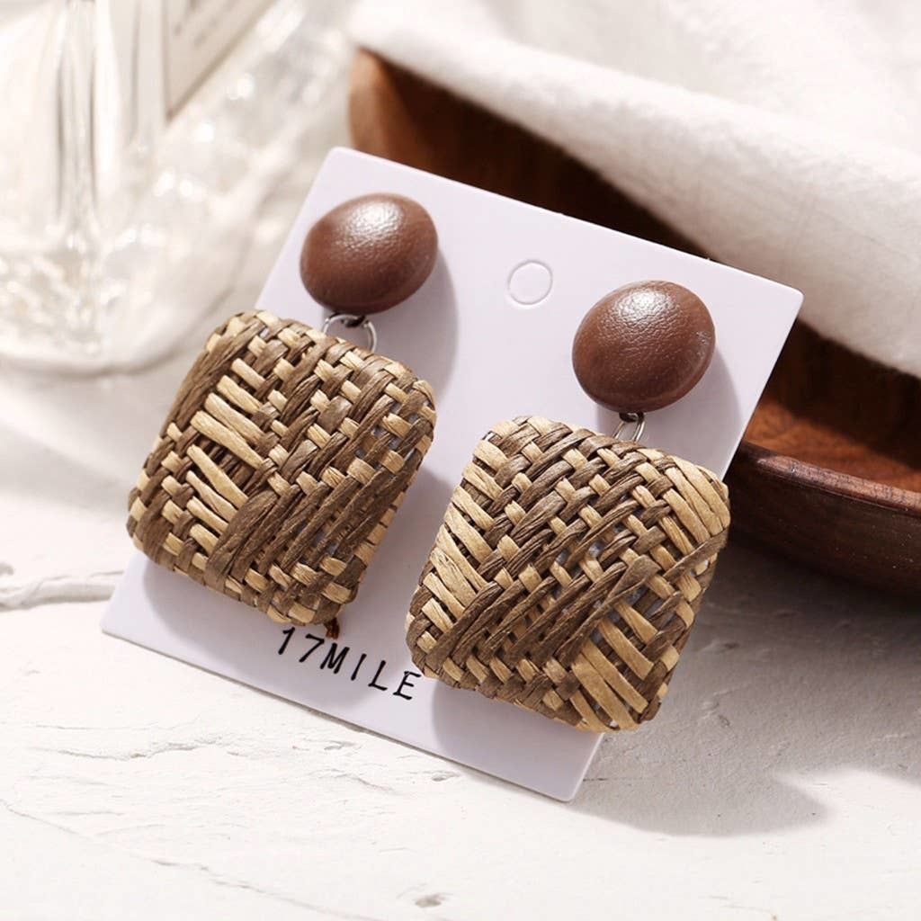 2022 New Bohemian Style Wood Bamboo Rattan Earrings