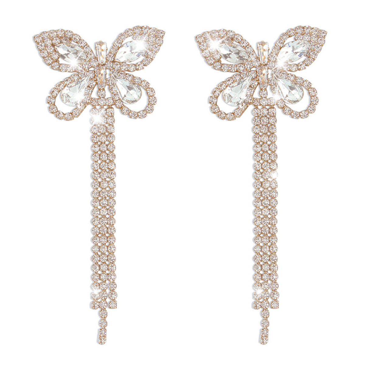 Full Diamond Earrings Butterfly Long Tassels Earrings