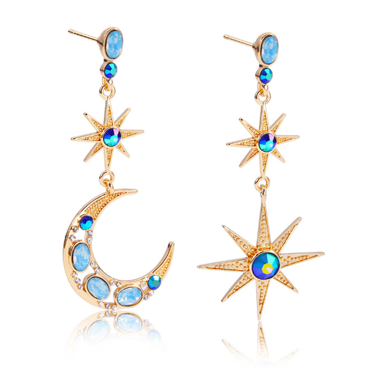 Asymmetric Moon Star Drop Earrings Jewelry for Woman Girls