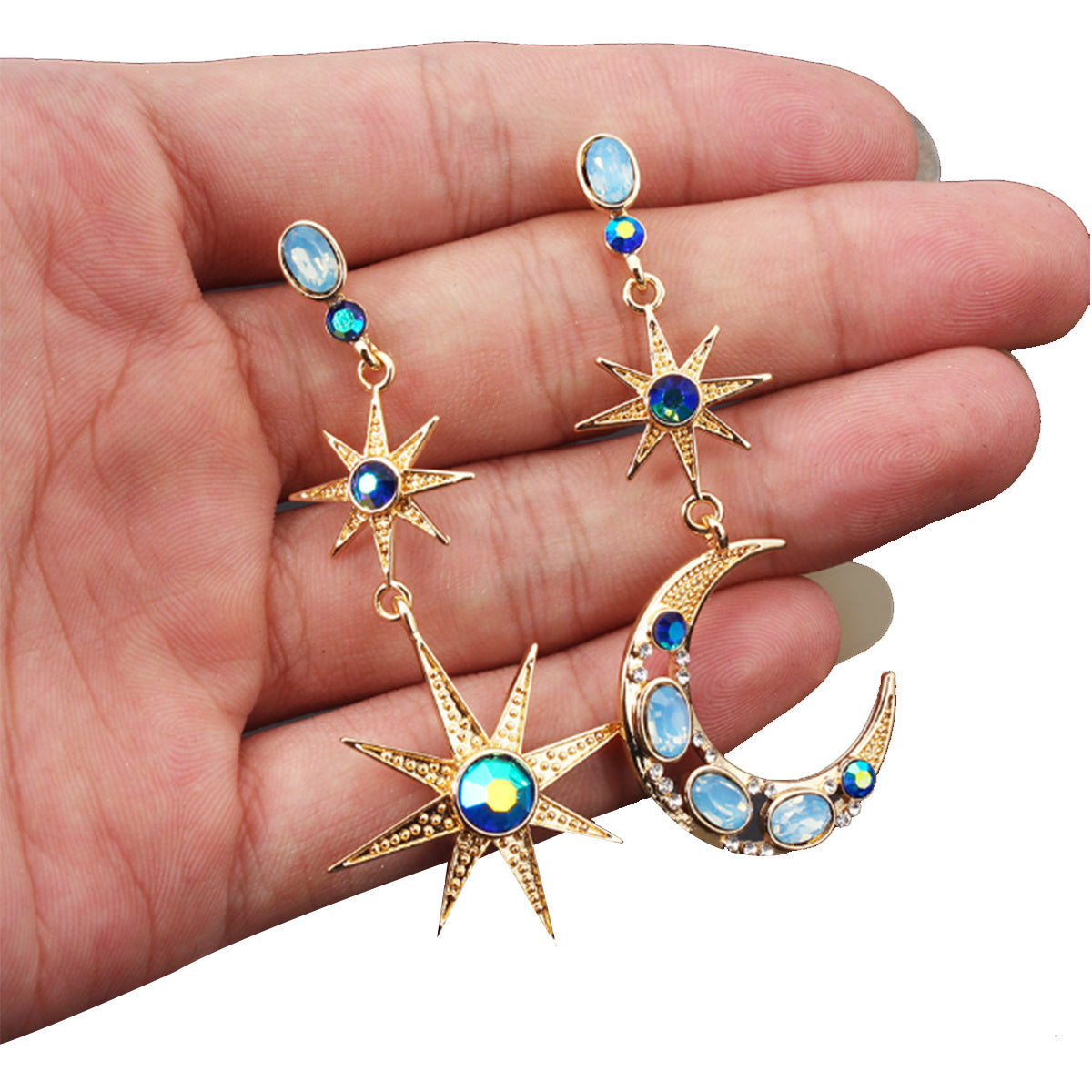 Asymmetric Moon Star Drop Earrings Jewelry for Woman Girls