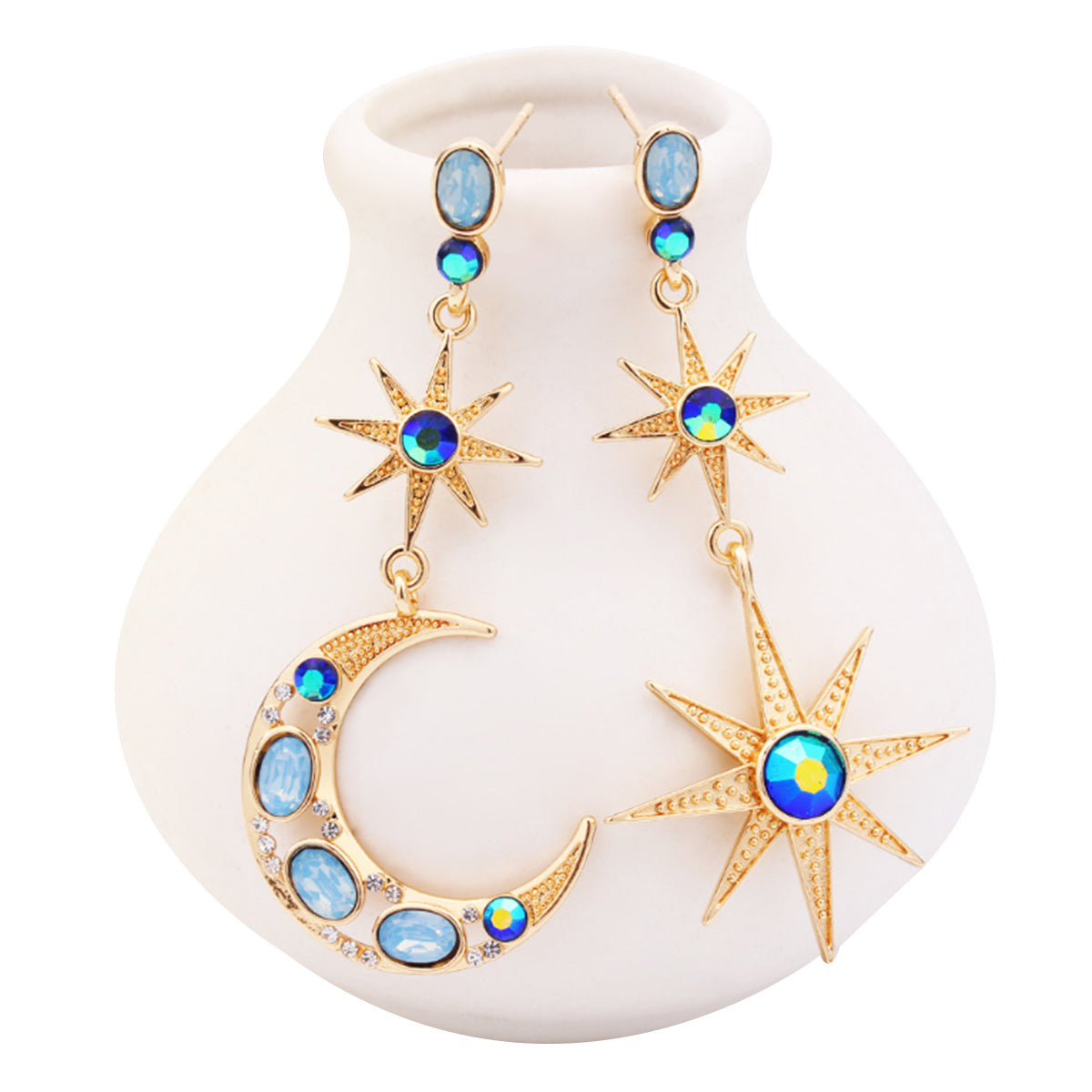 Asymmetric Moon Star Drop Earrings Jewelry for Woman Girls