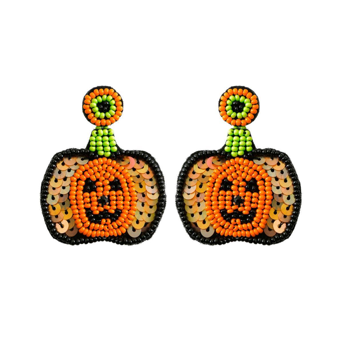 Personalized Handmade Halloween Exaggerated Earrings Sequins Rice Beads Ghost Head Pumpkin Earrings