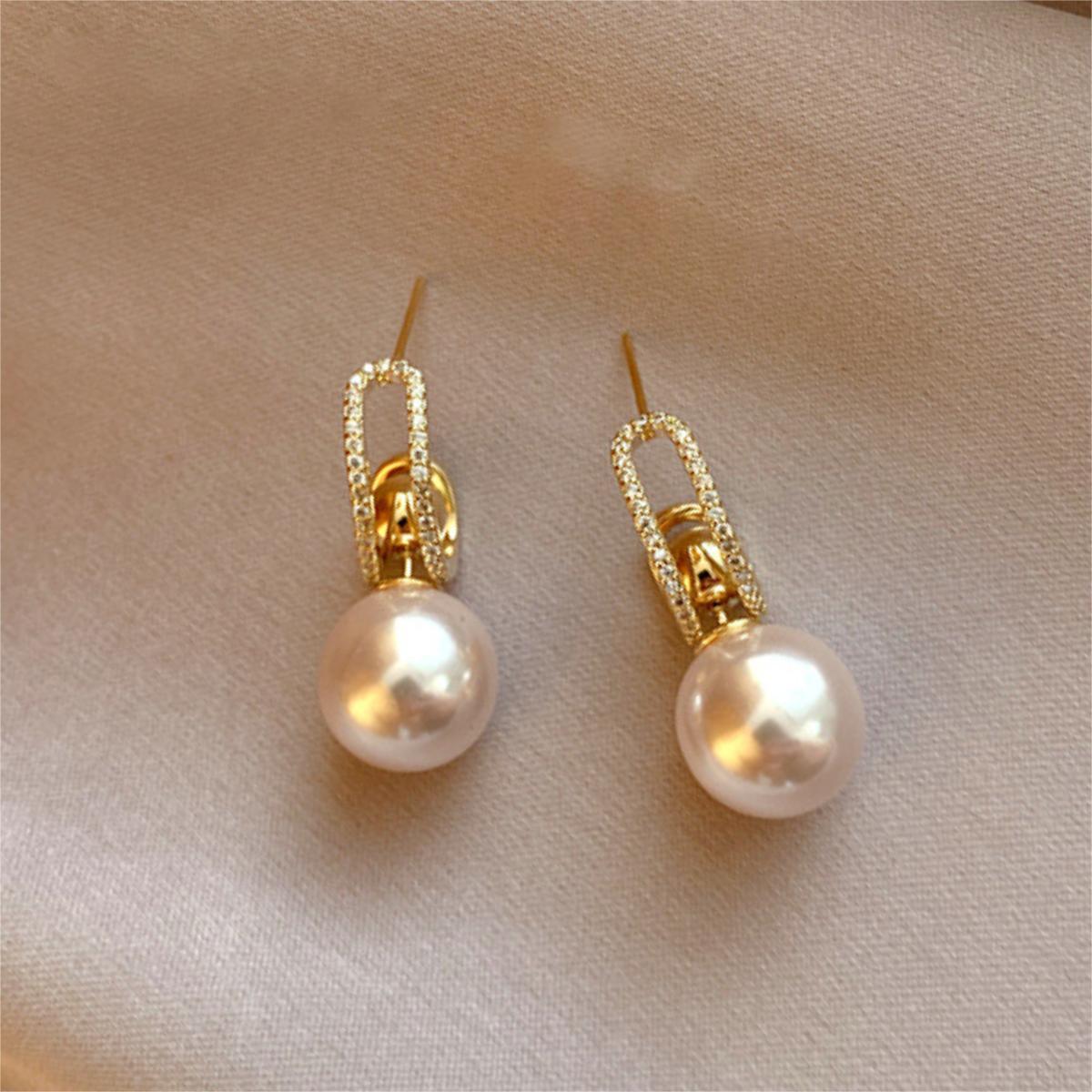 French Unique High Quality Pearl Earrings 925 Sterling Silver Stud Earrings for Women