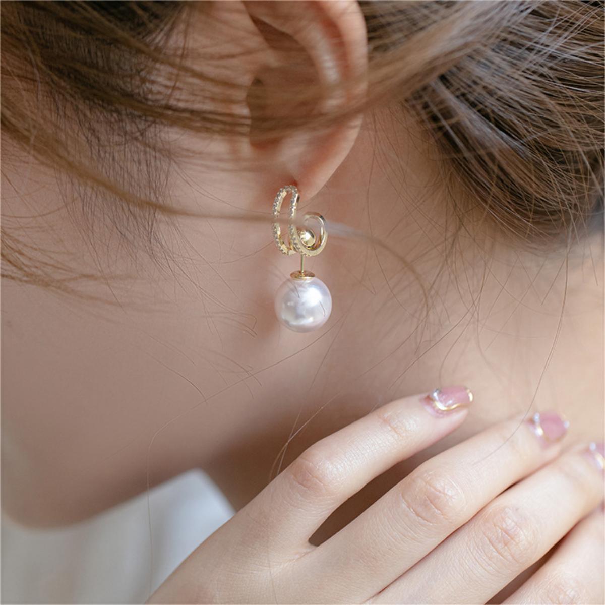 French Unique High Quality Pearl Earrings 925 Sterling Silver Stud Earrings for Women