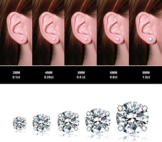 6 Pairs Stud Earrings Set Stainless Steel Stud Earrings Hypoallergenic Zirconia Earrings