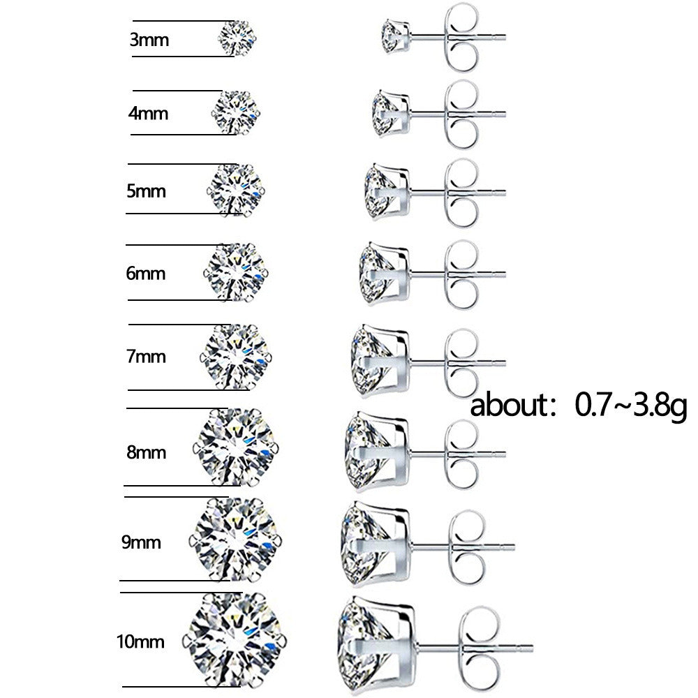 6 Pairs Stud Earrings Set Stainless Steel Stud Earrings Hypoallergenic Zirconia Earrings