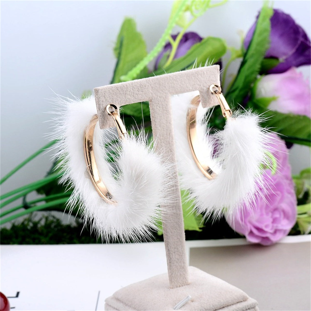 Popular Plush Large Circle Earrings Exaggerated Atmosphere Girl Heart Mink Hair Earrings