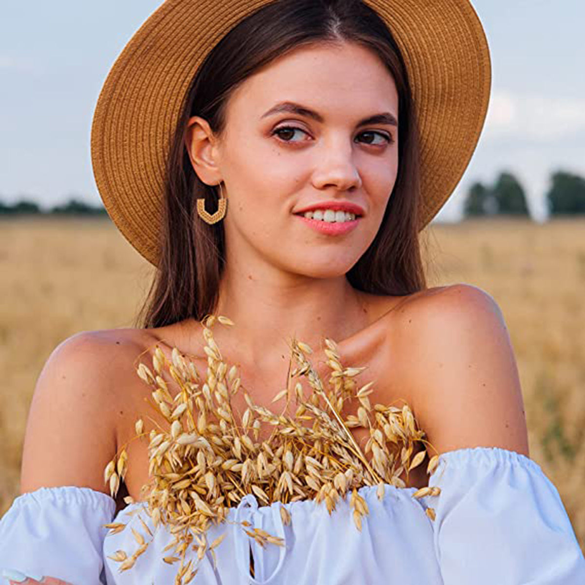 6 Pair Rattan Straw Earrings, Boho Earrings Handmade Wicker Drop Earrings Women