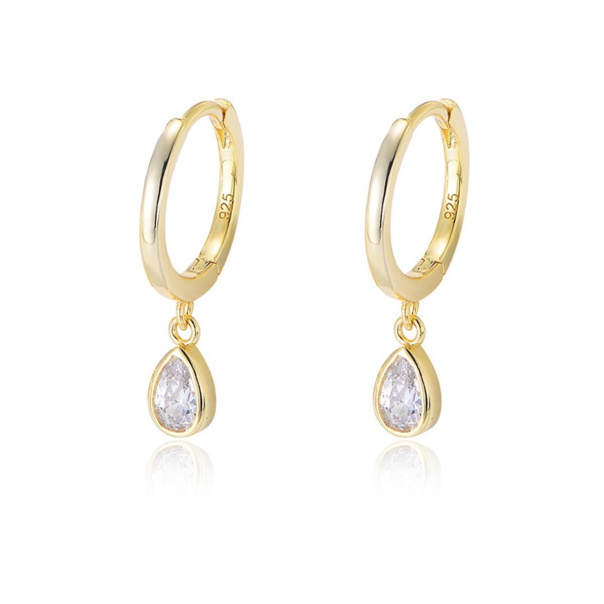 Womens Teardrop Zircon Earrings Classic Vintage C-shaped Earring Clasp Matched with Evening Dress, Casual Wear, Daily Wear