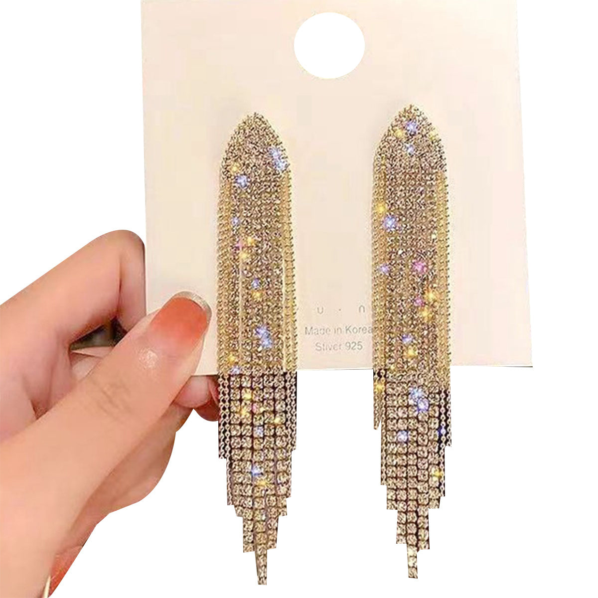 Boho Long Tassel Dangle Chain Crystal Drop Earrings for Woman Girls