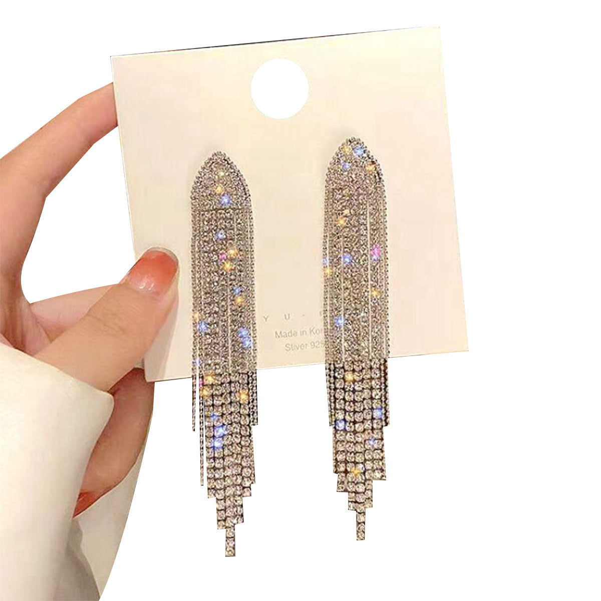 Boho Long Tassel Dangle Chain Crystal Drop Earrings for Woman Girls