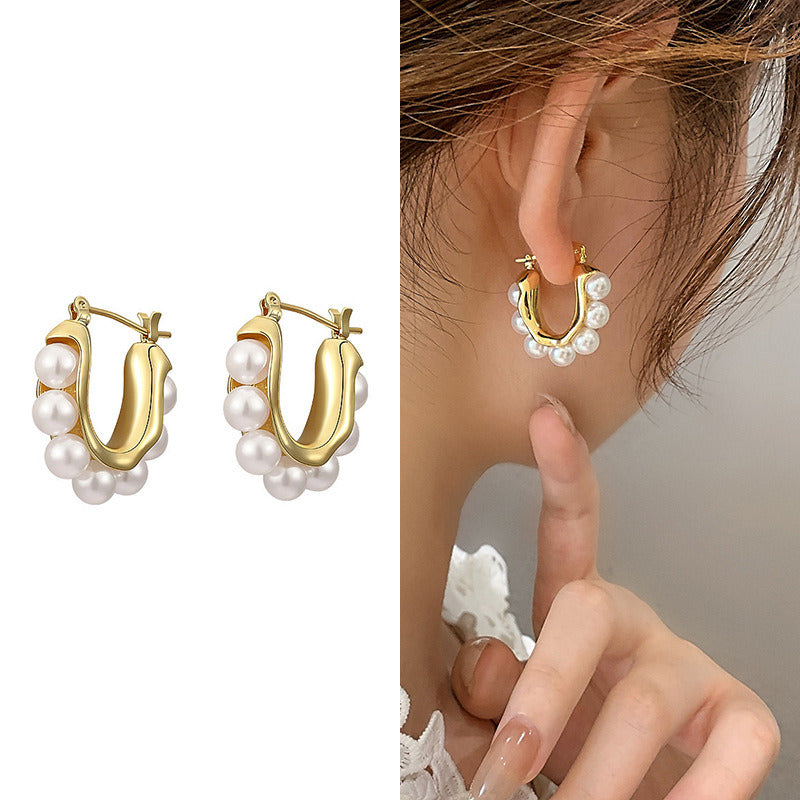 Plated Lightweight Sterling Silver Post Pearl or Chunky Hoop Earrings for Women