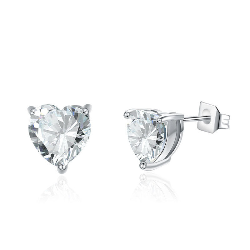 Simple CZ Heart 925 Sterling Silver Stud Earrings