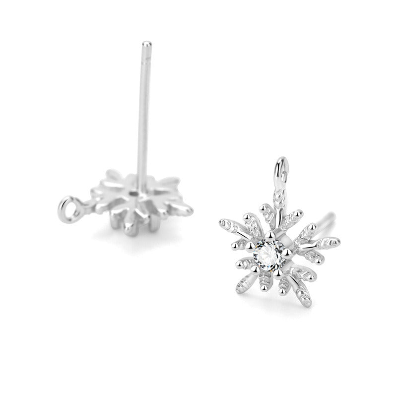 Sweet CZ Flower Heart Snowflake Geometry 925 Sterling Silver DIY Stud Earring  Bail