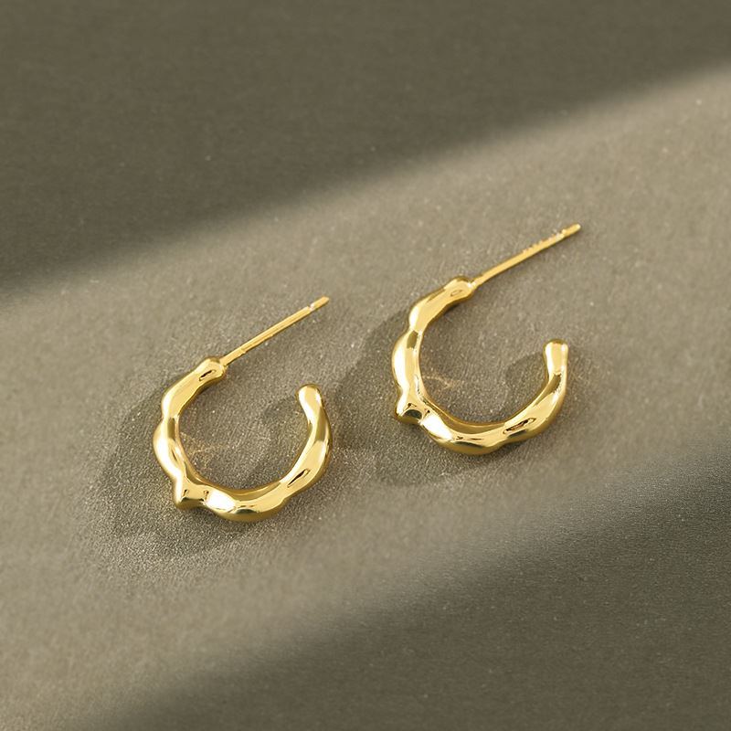 Simple Irregular Circle 925 Sterling Silver Hoop Earrings