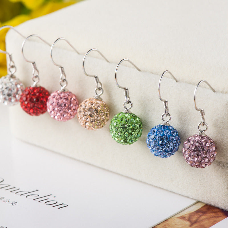 Simple Round CZ Ball 925 Sterling Silver Dangling Earrings