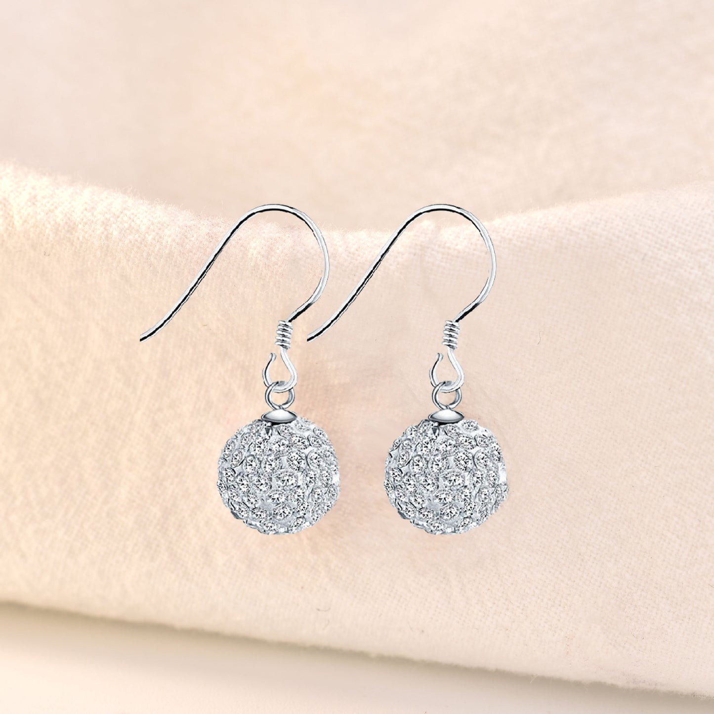 Simple Round CZ Ball 925 Sterling Silver Dangling Earrings