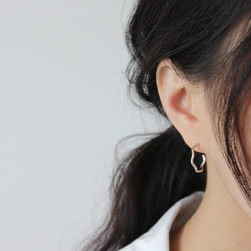 Simple Wave Circle 925 Sterling Silver Hoop Earrings