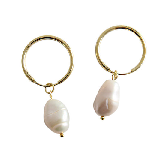 Simple Natural Pearl 925 Sterling Silver Dangling Earrings